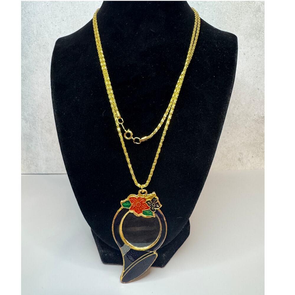 VNTG 18K Solid Yellow Gold Multi-Strand Woven Chain Necklace & Magnifier pendant